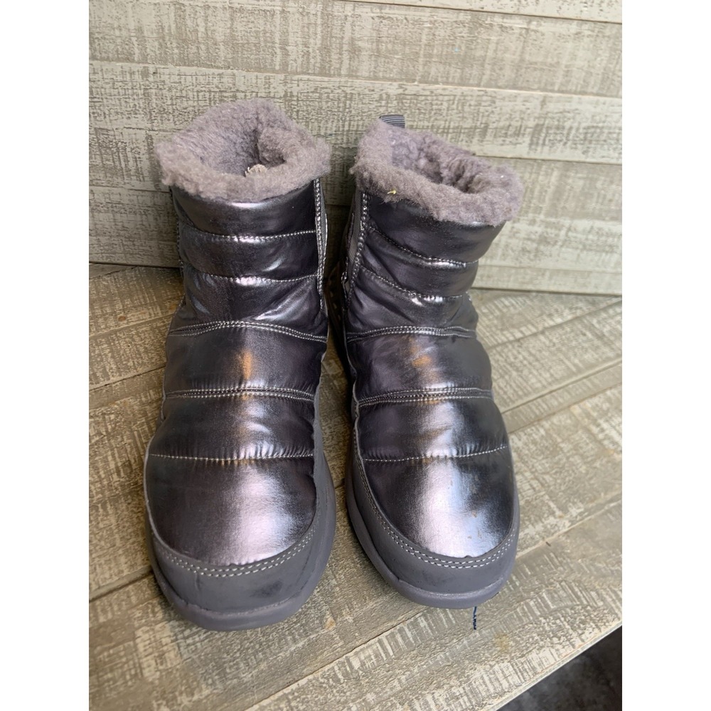 Bearpaw Women's Grey Metallic Puffer Ankle Boots Faux Fur Lined Winter Size 7